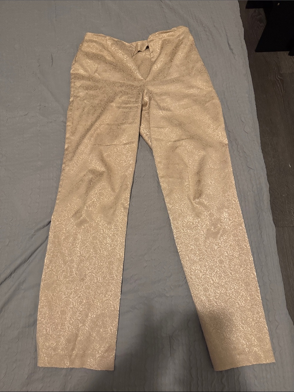 High-Waist Metallic Brocade Pants in Champagne